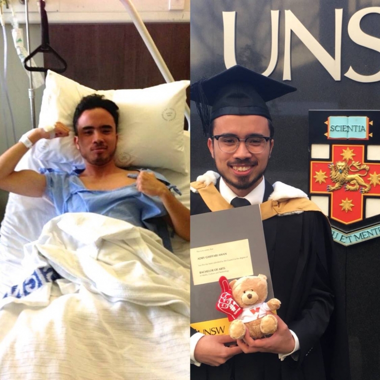 Adry Awan in hospital and graduating